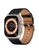 For Apple Watch 10 46mm / Ultra 2 / Ultra 49mm / 9 8 7 45mm / SE (2023) SE (2022) SE 6 5 4 44mm / 3 2 1 42mm Genuine Cow Leather Band - Titanium Connector+Black