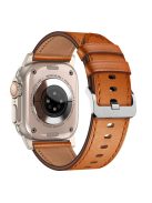 For Apple Watch 10 46mm / Ultra 2 / Ultra 49mm / 9 8 7 45mm / SE (2023) SE (2022) SE 6 5 4 44mm / 3 2 1 42mm Genuine Cow Leather Band - Titanium Connector+Brown