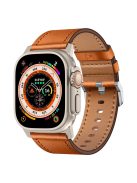 For Apple Watch 10 46mm / Ultra 2 / Ultra 49mm / 9 8 7 45mm / SE (2023) SE (2022) SE 6 5 4 44mm / 3 2 1 42mm Genuine Cow Leather Band - Titanium Connector+Brown