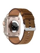 For Apple Watch 10 46mm / Ultra 2 / Ultra 49mm / 9 8 7 45mm / SE (2023) SE (2022) SE 6 5 4 44mm / 3 2 1 42mm Genuine Cow Leather Band - Titanium Connector+Dark Brown