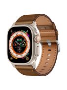 For Apple Watch 10 46mm / Ultra 2 / Ultra 49mm / 9 8 7 45mm / SE (2023) SE (2022) SE 6 5 4 44mm / 3 2 1 42mm Genuine Cow Leather Band - Titanium Connector+Dark Brown