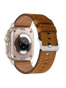 For Apple Watch 10 46mm / Ultra 2 / Ultra 49mm / 9 8 7 45mm / SE (2023) SE (2022) SE 6 5 4 44mm / 3 2 1 42mm Genuine Cow Leather Band - Titanium Connector+Red Brown