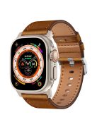 For Apple Watch 10 46mm / Ultra 2 / Ultra 49mm / 9 8 7 45mm / SE (2023) SE (2022) SE 6 5 4 44mm / 3 2 1 42mm Genuine Cow Leather Band - Titanium Connector+Red Brown