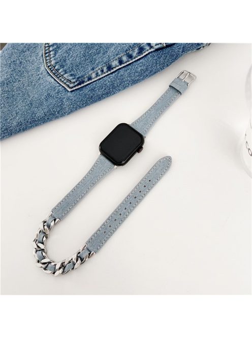 For Apple Watch 10 46mm / Ultra 2 / Ultra 49mm / 9 8 7 45mm / SE (2023) SE (2022) SE 6 5 4 44mm / 3 2 1 42mm Genuine Cow Leather Chain Watch Strap - Baby Blue