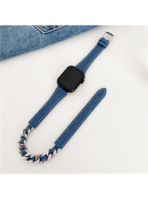 For Apple Watch 10 46mm / Ultra 2 / Ultra 49mm / 9 8 7 45mm / SE (2023) SE (2022) SE 6 5 4 44mm / 3 2 1 42mm Genuine Cow Leather Chain Watch Strap - Dark Blue