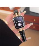 For Apple Watch 10 46mm / Ultra 2 / Ultra 49mm / 9 8 7 45mm / SE (2023) SE (2022) SE 6 5 4 44mm / 3 2 1 42mm Genuine Cow Leather Strap - Black+Gold Buckle