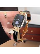 For Apple Watch 10 46mm / Ultra 2 / Ultra 49mm / 9 8 7 45mm / SE (2023) SE (2022) SE 6 5 4 44mm / 3 2 1 42mm Genuine Cow Leather Strap - Black+Gold Buckle