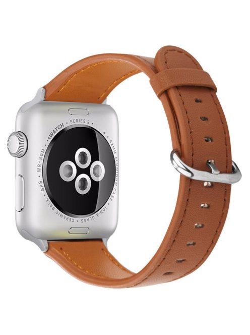 For Apple Watch 10 46mm / Ultra 2 / Ultra 49mm / 9 8 7 45mm / SE (2023) SE (2022) SE 6 5 4 44mm / 3 2 1 42mm Genuine Cow Leather Strap - Brown