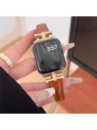 For Apple Watch 10 46mm / Ultra 2 / Ultra 49mm / 9 8 7 45mm / SE (2023) SE (2022) SE 6 5 4 44mm / 3 2 1 42mm Genuine Cow Leather Strap - Brown+Gold Buckle