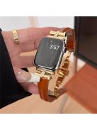 For Apple Watch 10 46mm / Ultra 2 / Ultra 49mm / 9 8 7 45mm / SE (2023) SE (2022) SE 6 5 4 44mm / 3 2 1 42mm Genuine Cow Leather Strap - Brown+Gold Buckle