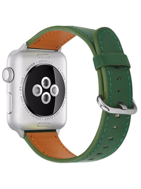 For Apple Watch 10 46mm / Ultra 2 / Ultra 49mm / 9 8 7 45mm / SE (2023) SE (2022) SE 6 5 4 44mm / 3 2 1 42mm Genuine Cow Leather Strap - Green