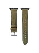 For Apple Watch 10 46mm / Ultra 2 / Ultra 49mm / 9 8 7 45mm / SE (2023) SE (2022) SE 6 5 4 44mm / 3 2 1 42mm Genuine Cow Leather Strap - Olive Green