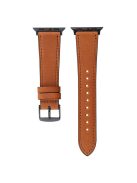 For Apple Watch 10 46mm / Ultra 2 / Ultra 49mm / 9 8 7 45mm / SE (2023) SE (2022) SE 6 5 4 44mm / 3 2 1 42mm Genuine Cow Leather Strap - Orange Brown