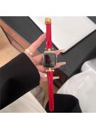 For Apple Watch 10 46mm / Ultra 2 / Ultra 49mm / 9 8 7 45mm / SE (2023) SE (2022) SE 6 5 4 44mm / 3 2 1 42mm Genuine Cow Leather Strap - Red+Gold Buckle