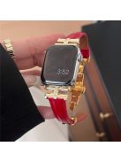 For Apple Watch 10 46mm / Ultra 2 / Ultra 49mm / 9 8 7 45mm / SE (2023) SE (2022) SE 6 5 4 44mm / 3 2 1 42mm Genuine Cow Leather Strap - Red+Gold Buckle