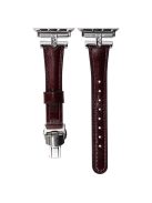 For Apple Watch 10 46mm / Ultra 2 / Ultra 49mm / 9 8 7 45mm / SE (2023) SE (2022) SE 6 5 4 44mm / 3 2 1 42mm Genuine Cow Leather Strap - Wine Red