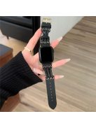 For Apple Watch 10 46mm / Ultra 2 / Ultra 49mm / 9 8 7 45mm / SE (2023) SE (2022) SE 6 5 4 44mm / 3 2 1 42mm Genuine Cow Leather Strap Bracelet - Black / Gold Buckle