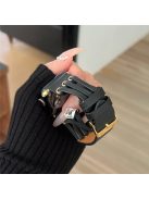 For Apple Watch 10 46mm / Ultra 2 / Ultra 49mm / 9 8 7 45mm / SE (2023) SE (2022) SE 6 5 4 44mm / 3 2 1 42mm Genuine Cow Leather Strap Bracelet - Black / Gold Buckle