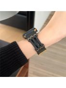 For Apple Watch 10 46mm / Ultra 2 / Ultra 49mm / 9 8 7 45mm / SE (2023) SE (2022) SE 6 5 4 44mm / 3 2 1 42mm Genuine Cow Leather Strap Bracelet - Black / Gold Buckle