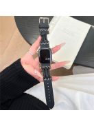 For Apple Watch 10 46mm / Ultra 2 / Ultra 49mm / 9 8 7 45mm / SE (2023) SE (2022) SE 6 5 4 44mm / 3 2 1 42mm Genuine Cow Leather Strap Bracelet - Black / Silver Buckle