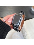 For Apple Watch 10 46mm / Ultra 2 / Ultra 49mm / 9 8 7 45mm / SE (2023) SE (2022) SE 6 5 4 44mm / 3 2 1 42mm Genuine Cow Leather Strap Bracelet - Black / Silver Buckle