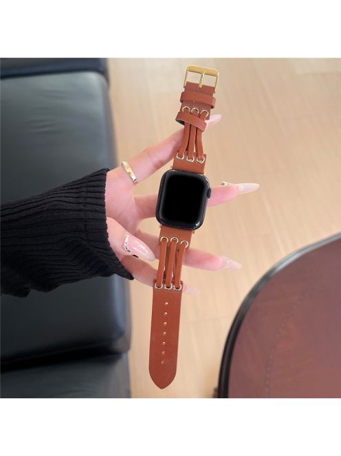 For Apple Watch 10 46mm / Ultra 2 / Ultra 49mm / 9 8 7 45mm / SE (2023) SE (2022) SE 6 5 4 44mm / 3 2 1 42mm Genuine Cow Leather Strap Bracelet - Brown