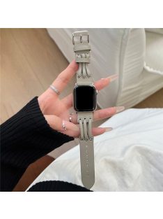   For Apple Watch 10 46mm / Ultra 2 / Ultra 49mm / 9 8 7 45mm / SE (2023) SE (2022) SE 6 5 4 44mm / 3 2 1 42mm Genuine Cow Leather Strap Bracelet - Light Grey