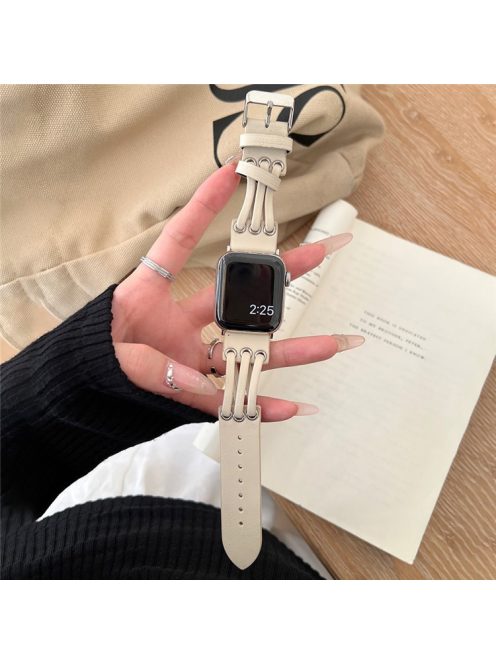 For Apple Watch 10 46mm / Ultra 2 / Ultra 49mm / 9 8 7 45mm / SE (2023) SE (2022) SE 6 5 4 44mm / 3 2 1 42mm Genuine Cow Leather Strap Bracelet - White