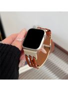 For Apple Watch 10 46mm / Ultra 2 / Ultra 49mm / 9 8 7 45mm / SE (2023) SE (2022) SE 6 5 4 44mm / 3 2 1 42mm Genuine Cow Leather Strap Bracelet - White / Brown