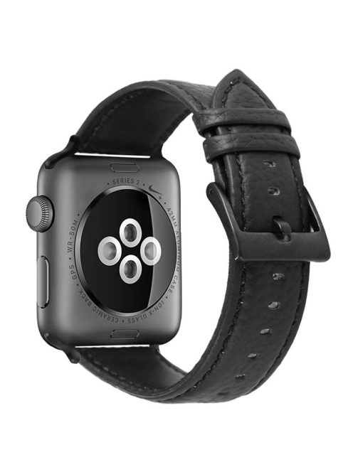 For Apple Watch 10 46mm / Ultra 2 / Ultra 49mm / 9 8 7 45mm / SE (2023) SE (2022) SE 6 5 4 44mm / 3 2 1 42mm Genuine Cow Leather Watch Band - Black