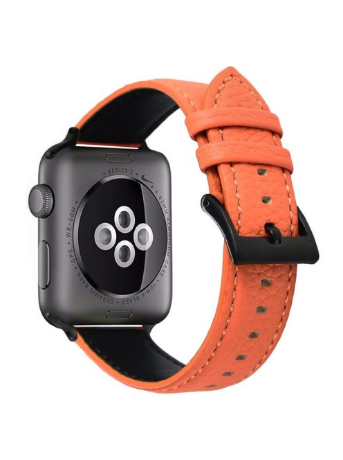 For Apple Watch 10 46mm / Ultra 2 / Ultra 49mm / 9 8 7 45mm / SE (2023) SE (2022) SE 6 5 4 44mm / 3 2 1 42mm Genuine Cow Leather Watch Band - Orange