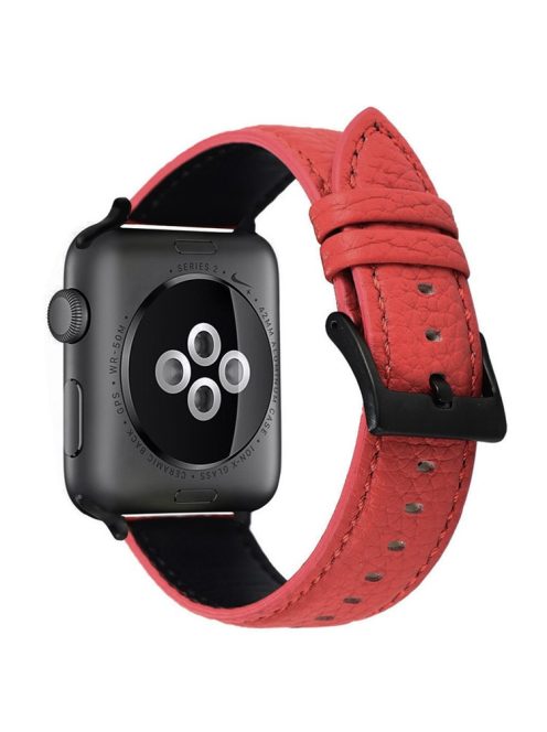 For Apple Watch 10 46mm / Ultra 2 / Ultra 49mm / 9 8 7 45mm / SE (2023) SE (2022) SE 6 5 4 44mm / 3 2 1 42mm Genuine Cow Leather Watch Band - Red