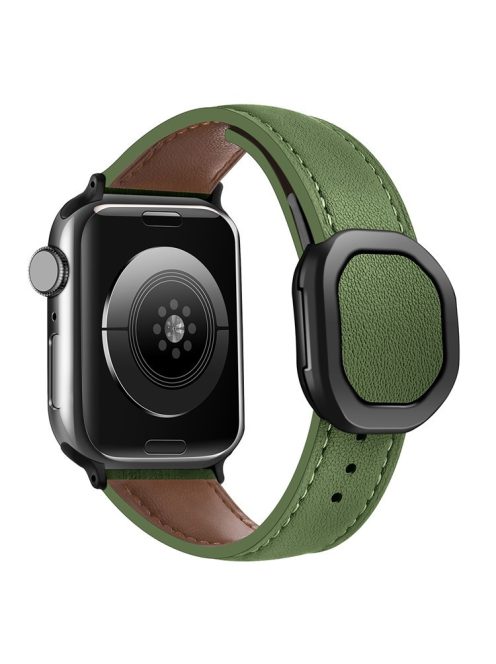 For Apple Watch 10 46mm / Ultra 2 / Ultra 49mm / 9 8 7 45mm / SE (2023) SE (2022) SE 6 5 4 44mm / 3 2 1 42mm Genuine Cow Leather Wrist Band - Army Green