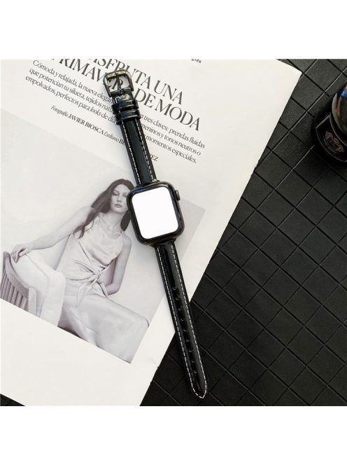 For Apple Watch 10 46mm / Ultra 2 / Ultra 49mm / 9 8 7 45mm / SE (2023) SE (2022) SE 6 5 4 44mm / 3 2 1 42mm Glossy PU Watch Band - Black