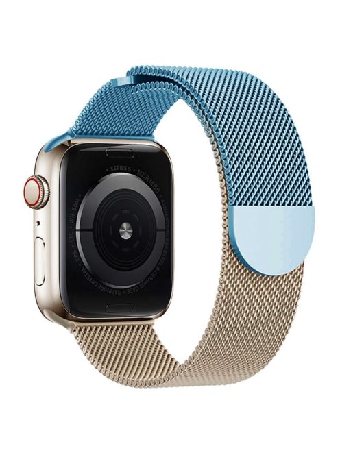 For Apple Watch 10 46mm / Ultra 2 / Ultra 49mm / 9 8 7 45mm / SE (2023) SE (2022) SE 6 5 4 44mm / 3 2 1 42mm Gradient Milanese Strap - Blue+Rose Gold