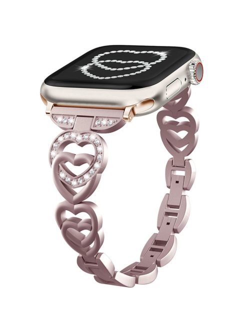 For Apple Watch 10 46mm / Ultra 2 / Ultra 49mm / 9 8 7 45mm / SE (2023) SE (2022) SE 6 5 4 44mm / 3 2 1 42mm Heart Design Zinc Alloy Watch Strap - Rose Pink