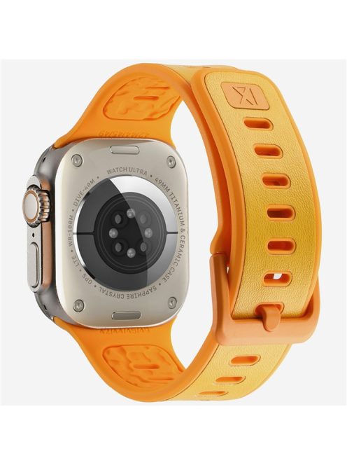 For Apple Watch 10 46mm / Ultra 2 / Ultra 49mm / 9 8 7 45mm / SE (2023) SE (2022) SE 6 5 4 44mm / 3 2 1 42mm Leather Coated Silicone Strap - Orange