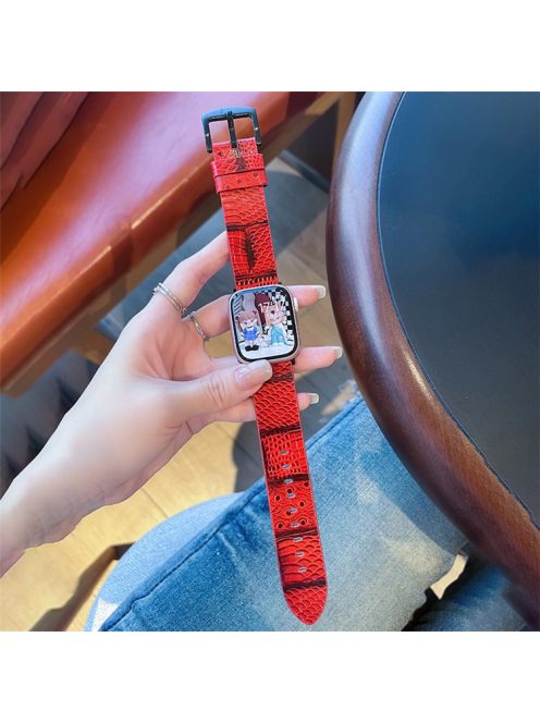 For Apple Watch 10 46mm / Ultra 2 / Ultra 49mm / 9 8 7 45mm / SE (2023) SE (2022) SE 6 5 4 44mm / 3 2 1 42mm Leather Strap Crocodile Texture - Red