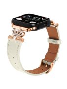 For Apple Watch 10 46mm / Ultra 2 / Ultra 49mm / 9 8 7 45mm / SE (2023) SE (2022) SE 6 5 4 44mm / 3 2 1 42mm Leather Strap with Rose Gold Buckle - Apricot