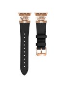 For Apple Watch 10 46mm / Ultra 2 / Ultra 49mm / 9 8 7 45mm / SE (2023) SE (2022) SE 6 5 4 44mm / 3 2 1 42mm Leather Strap with Rose Gold Buckle - Black