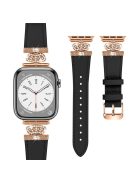 For Apple Watch 10 46mm / Ultra 2 / Ultra 49mm / 9 8 7 45mm / SE (2023) SE (2022) SE 6 5 4 44mm / 3 2 1 42mm Leather Strap with Rose Gold Buckle - Black