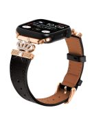 For Apple Watch 10 46mm / Ultra 2 / Ultra 49mm / 9 8 7 45mm / SE (2023) SE (2022) SE 6 5 4 44mm / 3 2 1 42mm Leather Strap with Rose Gold Buckle - Black