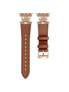 For Apple Watch 10 46mm / Ultra 2 / Ultra 49mm / 9 8 7 45mm / SE (2023) SE (2022) SE 6 5 4 44mm / 3 2 1 42mm Leather Strap with Rose Gold Buckle - Brown