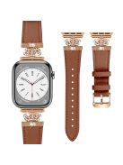 For Apple Watch 10 46mm / Ultra 2 / Ultra 49mm / 9 8 7 45mm / SE (2023) SE (2022) SE 6 5 4 44mm / 3 2 1 42mm Leather Strap with Rose Gold Buckle - Brown