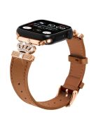 For Apple Watch 10 46mm / Ultra 2 / Ultra 49mm / 9 8 7 45mm / SE (2023) SE (2022) SE 6 5 4 44mm / 3 2 1 42mm Leather Strap with Rose Gold Buckle - Brown