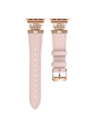 For Apple Watch 10 46mm / Ultra 2 / Ultra 49mm / 9 8 7 45mm / SE (2023) SE (2022) SE 6 5 4 44mm / 3 2 1 42mm Leather Strap with Rose Gold Buckle - Pink