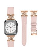 For Apple Watch 10 46mm / Ultra 2 / Ultra 49mm / 9 8 7 45mm / SE (2023) SE (2022) SE 6 5 4 44mm / 3 2 1 42mm Leather Strap with Rose Gold Buckle - Pink