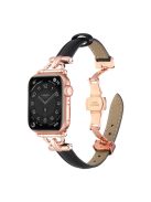 For Apple Watch 10 46mm / Ultra 2 / Ultra 49mm / 9 8 7 45mm / SE (2023) SE (2022) SE 6 5 4 44mm / 3 2 1 42mm Leather Watch Band - Black / Rose Gold Buckle