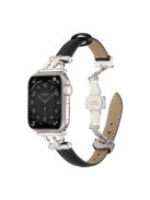 For Apple Watch 10 46mm / Ultra 2 / Ultra 49mm / 9 8 7 45mm / SE (2023) SE (2022) SE 6 5 4 44mm / 3 2 1 42mm Leather Watch Band - Black / Silver Buckle