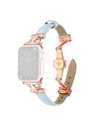 For Apple Watch 10 46mm / Ultra 2 / Ultra 49mm / 9 8 7 45mm / SE (2023) SE (2022) SE 6 5 4 44mm / 3 2 1 42mm Leather Watch Band - Blue / Rose Gold Buckle